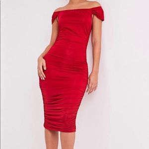 Pretty little thing “ruched red dress” NEW